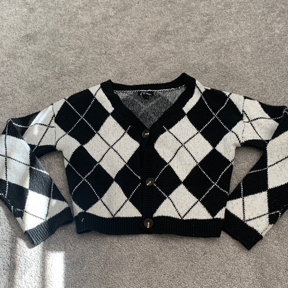 art class Black and White Argyle Kids Sweater